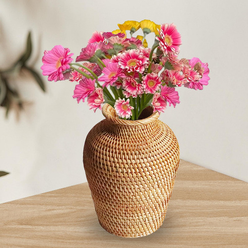 Florero Tejido A Mano De Ratán, Cesta, Adornos, Florero