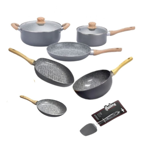 Set 8pz Ollas Sartenes Hudson Bif Wok Granito Antiadherente