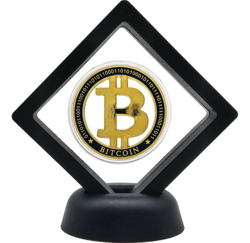 Imagen 1 de 6 de Bitcoin Moneda Oro Hollow En Exhibidor Flotante Vista 360!