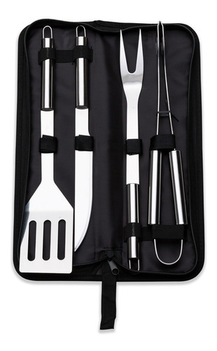 Kit Churrasco Com 4 Peças Em Inox - Estojo Nylon