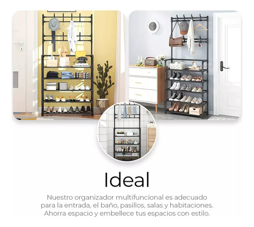 Perchero Zapatera 2 En 1 Organizador Rack Estante Ganchos