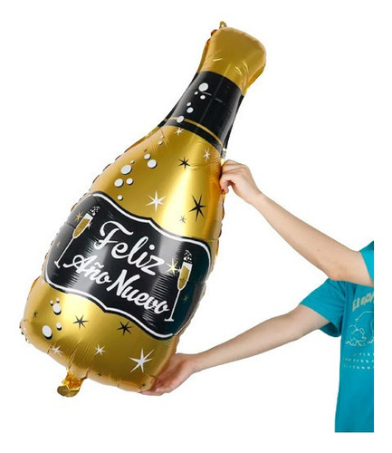 Globos Metalizados Botella Champaña Num 95cm Feliz Año Nuevo