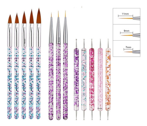 5 Pinceles Para Aplicacion + 3 Pinceles Liner + 5 Punteros