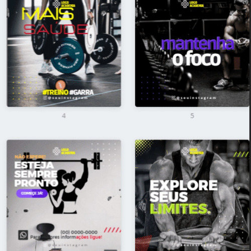 Imagem 2 de 3 de Pack Canva Academia Templates Editaveis 15 Artes + Premiun