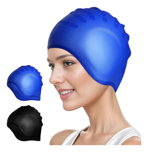 Paquete De 2 Gorros De Natacion De Silicona Con Proteccion 3