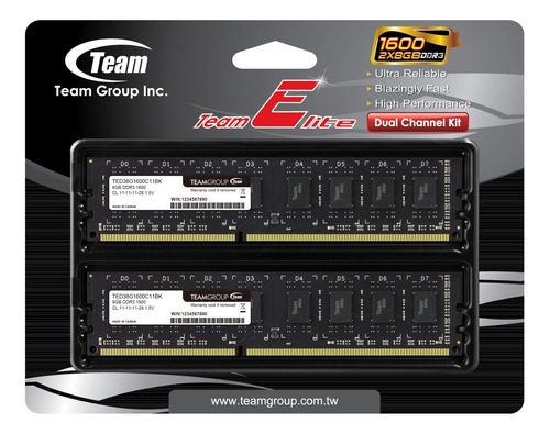 Memoria Ram 16gb Teamgroup Elite Ddr3 Kit (2 X 8gb) 1600mhz (pc3-12800) Cl11 Unbuffered Non-ecc 1.5v Udimm 240 Pin Pc Co