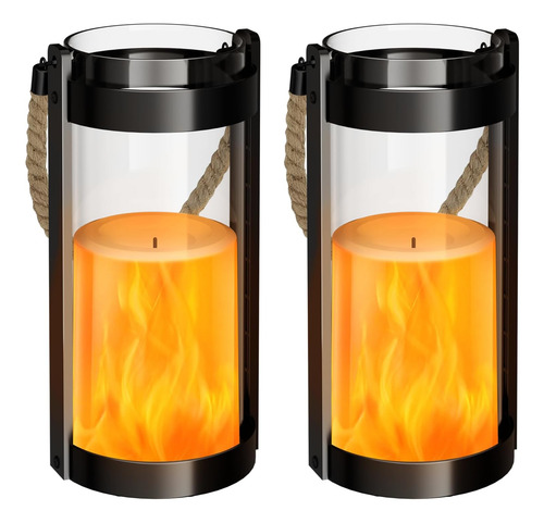 Linterna Vintage De Cristal Retro Led Parpadeante Sin Llama,