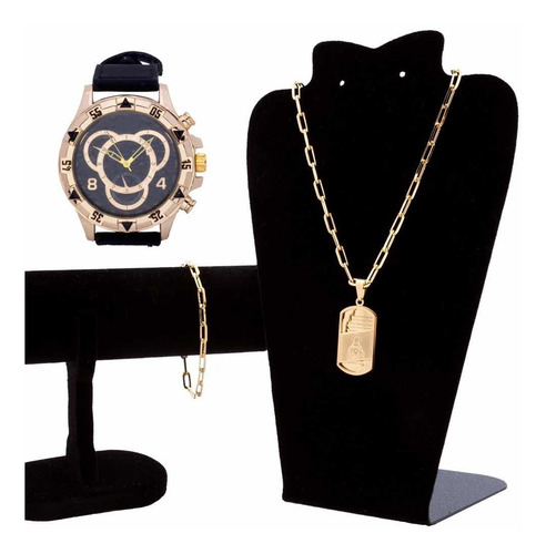 Kit Relógio Masculino+ Corrente Cordão+ Pulseira+ Pingente