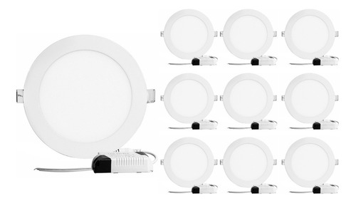 Pack X 10 Panel Led Cálido Redondo Embutir 12w Plafón 16,5cm Color Blanco Color de la luz Blanco