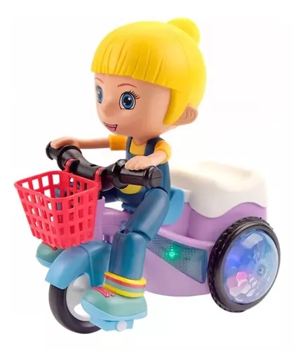 Moto Triciclo Menina Empina Gira 360° Luzes E Sons Personagem