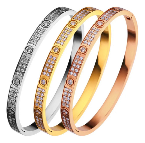 Pulsera De Acero Y Titanio Para Mujer Full Diamond Cnc Craft