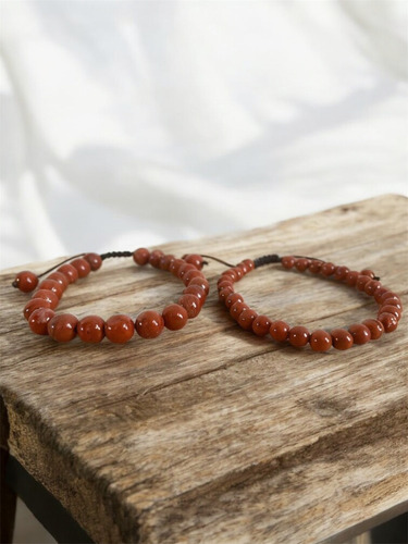 Dúo Pulseras Pareja De Jaspe Rojo 6 Y 8 Mm Ajustable Jaspe Rojo 5 Cm 18 Cm