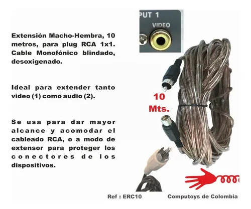 Cable Extensión Rca Macho A Hembra 1x1 10 Mts Computoys Sas