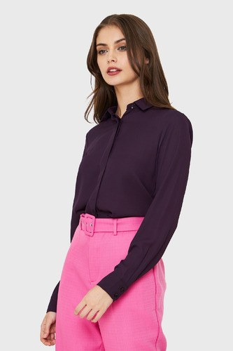 Imagen 3 de 6 de Blusa Básica Botonera Invisible Morado Nicopoly