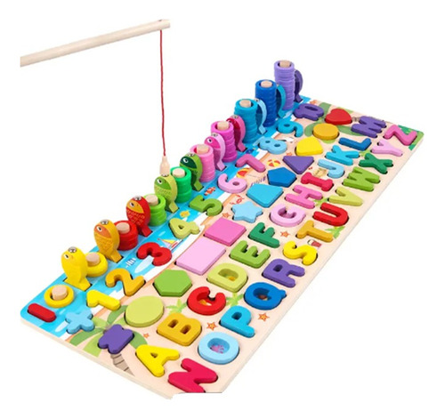 Juego Pesca Madera Números Abecedario Montessori 5 En 1 