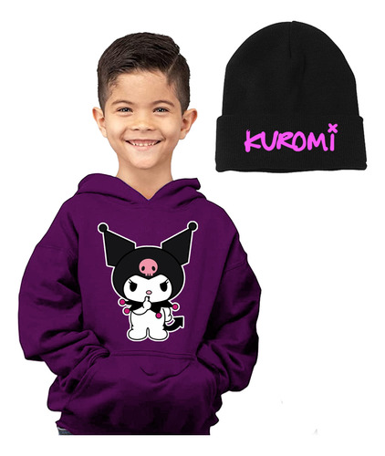 Buzo Kuromi Animacion / Canguro Capucha Unisex + Gorra Lana