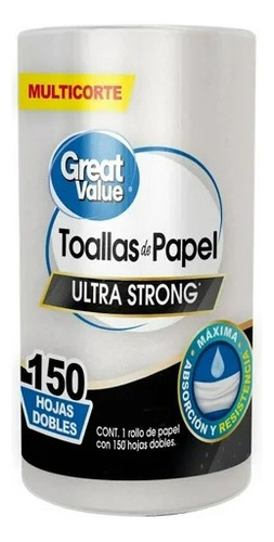 4 Pza Toallas De Papel Great Value Multicorte Ultra Strong 1