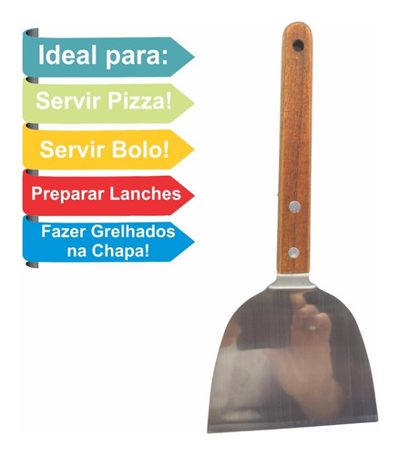 Imagem 3 de 7 de Espatula De Bolo Pizza Aço Inox Cabo Madeira Chapeiro Oferta