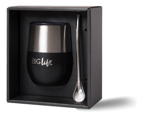 Recipiente Acero Life Cup Mate Vaso Taza 3 En 1 Color Negro Clásico