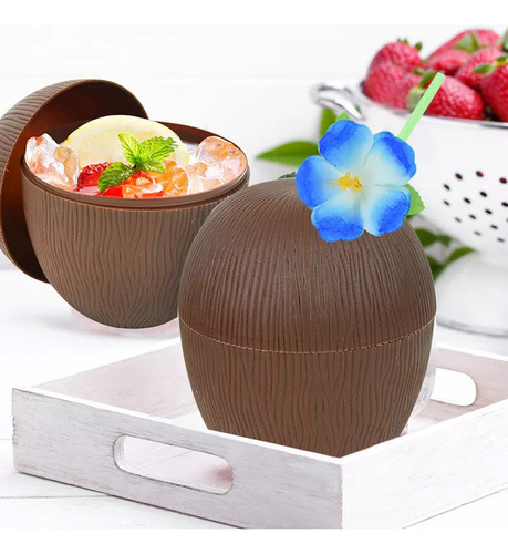 6pcs De Vasos Hawaianos Para Fiestas De Coco Y Piña