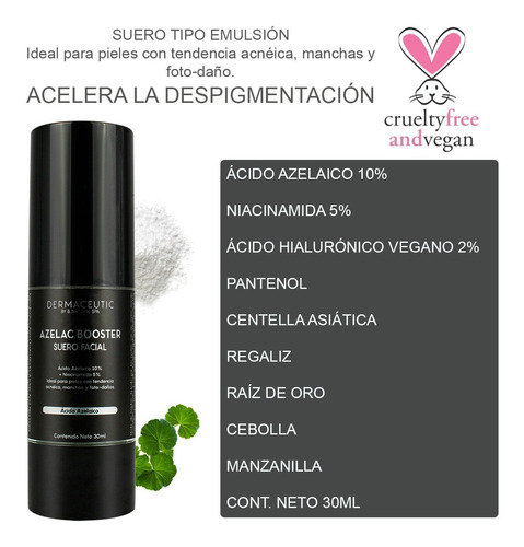 Imagen 5 de 7 de Booster Ácido Azelaico 10% + Niacinamida 5% Manchas, Melasma