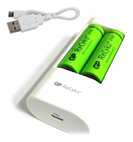 Imagen 2 de 2 de Cargador Usb Recyko Gp + 2 Pilas Aa 2700mh