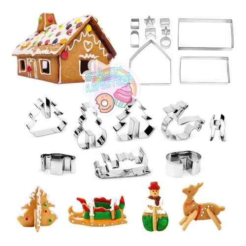 * Kit 18 Cortadores Escenario Casa Villa 3d Navidad Galleta