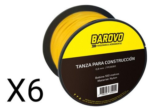 Tanza Para Construccion Bobina 0,8mm 100 Metros Nylon Hilo Color Amarillo