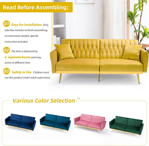 Sofa Cama Terciopelo Biplaza Ajustable Convertible Acmease