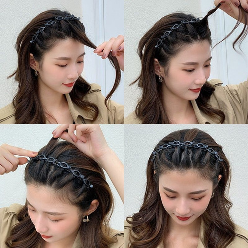 Cintas Plásticas Trenza Doble Con Clips, Para Pelo Rizado