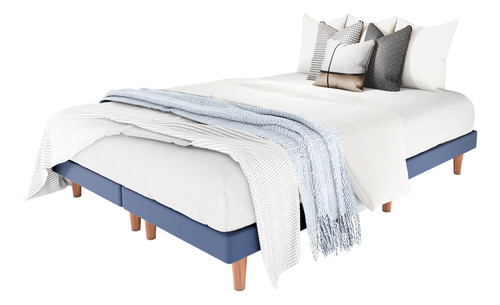 Recamara Base Cama Box Cabecera Praga Azul Queen Size