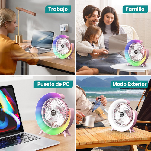 Ventiladores Portátiles 3modos Recargable Con Led Ajustable