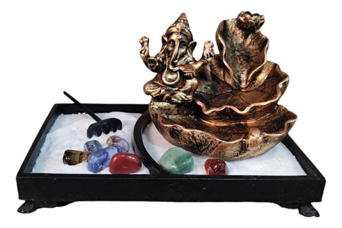 Jardim Zen Retangular Incensario Ganesha Pedras 7 Chakra