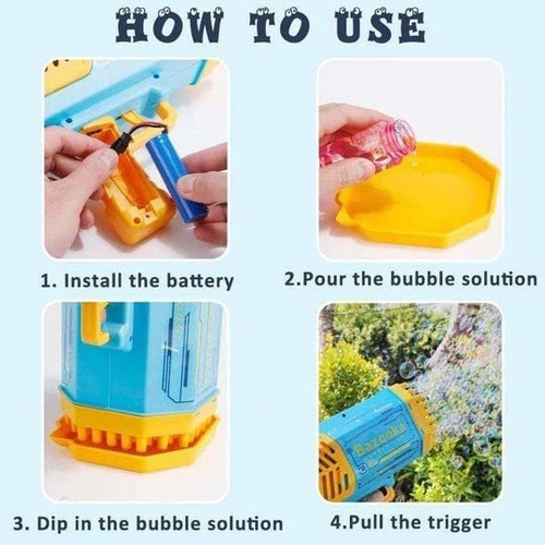 Imagen 5 de 8 de Bubble Gun 69 Agujeros Rainbow Rocket Boom Para Niños Ilumin
