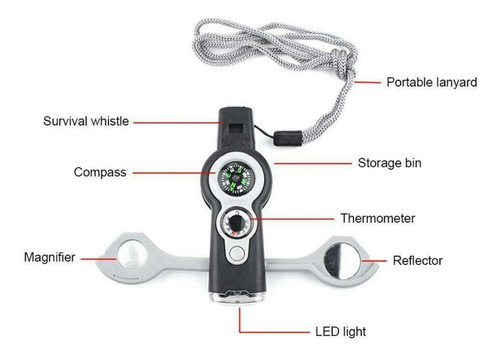 7 En 1 Emergencia Supervivencia Silbato Led Luces