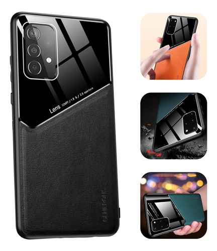 Funda Para Galaxy A72 Con Mica Varios Modelos Antigolpes Negro Leather Acrilic