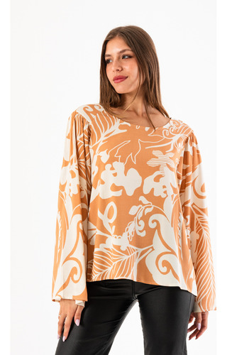 Blusa Fibrana Estampada Manga Ancha Flor