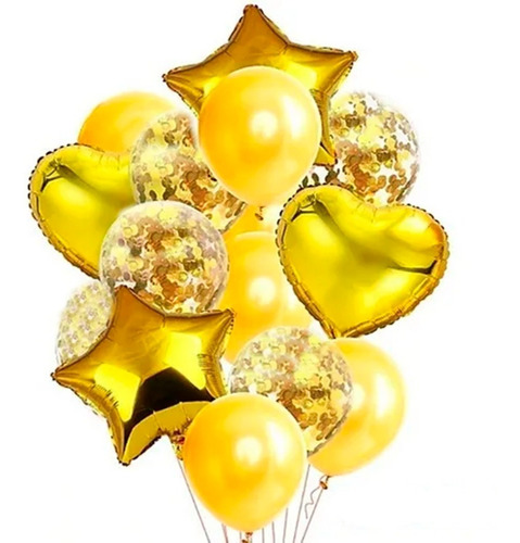 Imagen 2 de 2 de 20 Globos Corazon Estrella Metalizado Y Latex Con Confetti
