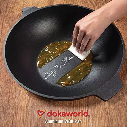 Wok antiadherente de aluminio de 12 pulgadas – Woks y sartenes para saltear  – Wok antiadherente – Wok de mango desmontable – Sartén de cocina grande –