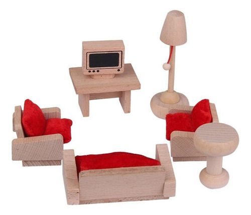 Muebles En Madera Para Casa De Muñecas, Living Completo
