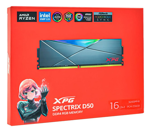 Kit Memória Ram 2x16gb Ddr4 3200mhz Rgb Adata Xpg D50 Cinza