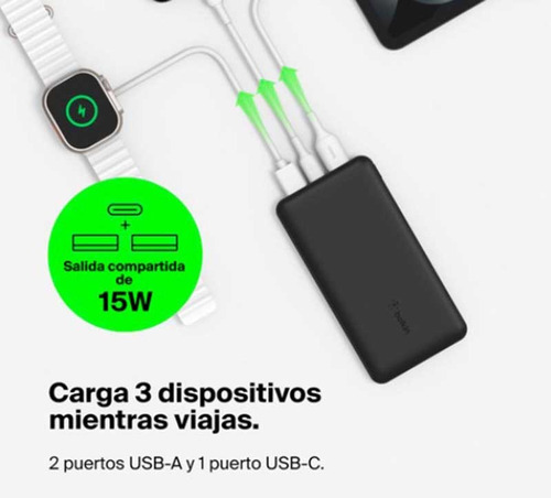 Cargador Externo Portátil Belkin 10k Usb C & A Negro Negro