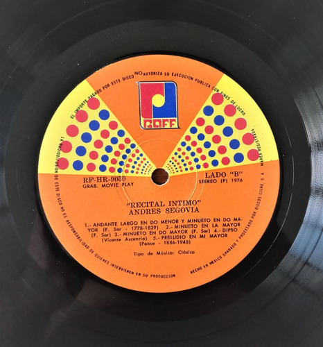 Andres Segovia Lp Recital Intimo Guitarra Clasica (Usado)