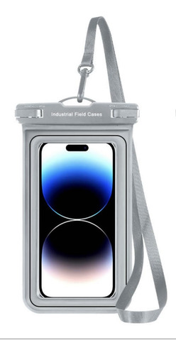 Funda Impermeable Gris Para Teléfono Celular 6.8 Con Correa