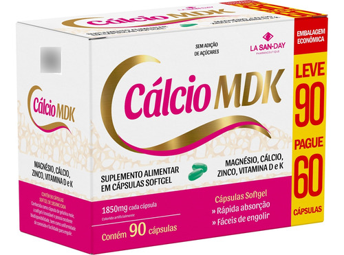 Cálcio Mdk 90 Cápsulas - La San Day Sabor Sem Sabor