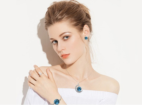 Collar Luna Set Aretes Pulsera Brilla En La Oscuridad Mujer
