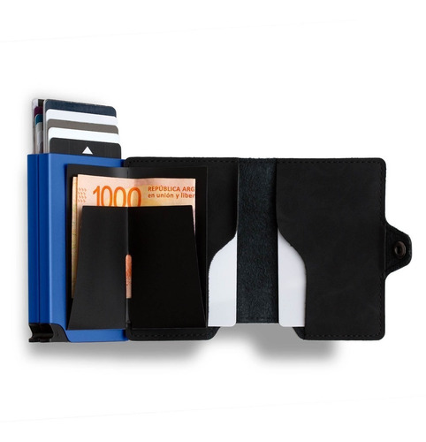 Imagen 5 de 5 de Billetera Walla Wallets Doble - Vintage Black & Blue
