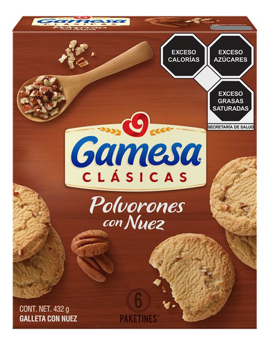 2 Pzs Gamesa Galletas Con Nuez Polvorones 432gr