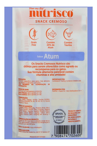 Snack Cremoso Nutrisco Gatos 14g Atum C/ 4 Unid - Kit Com 3