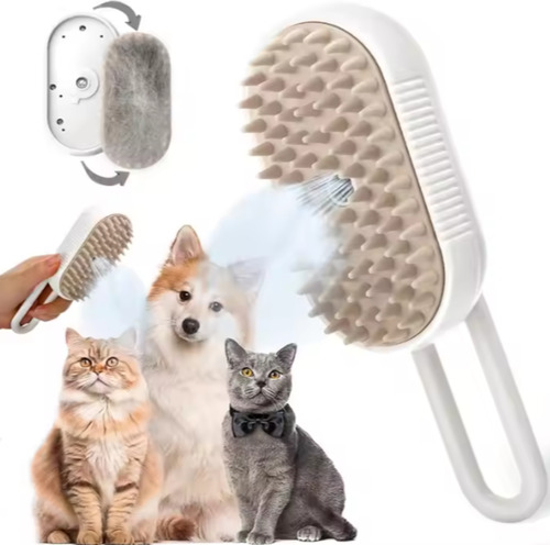 Cepillo De Vapor, Peine Masaje Y Limpiador 3 En 1 Mascotas Blanco